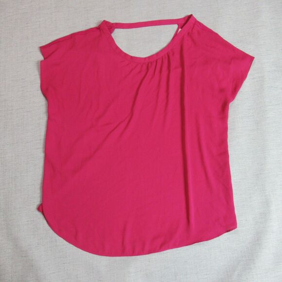 LOFT Outlet Top Womens Large Wine Round Neck Cap Sleeve Blouse Casual Career - Picture 1 of 10